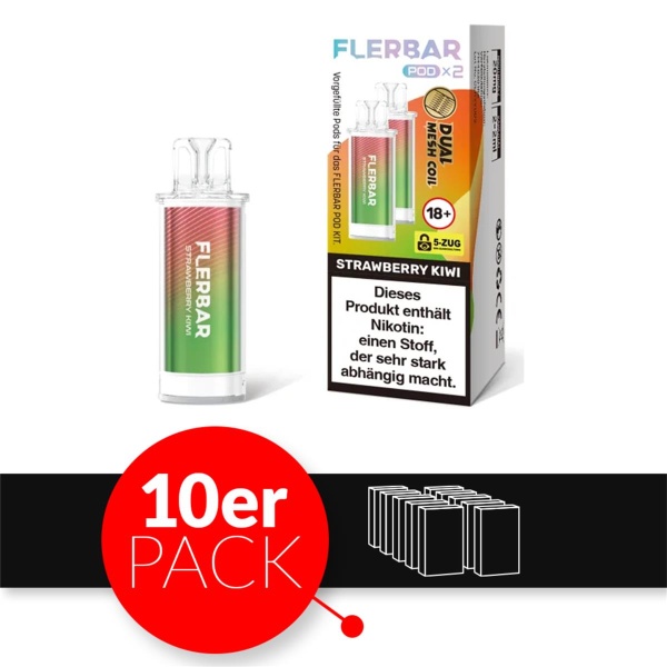 Flerbar Liquid Pod 2er Pack (2 x 2ml) 20mg Nikotin - Strawberry Kiwi 10er Pack