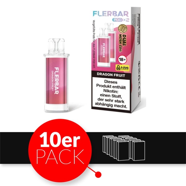 Flerbar Liquid Pod 2er Pack (2 x 2ml) 20mg Nikotin - Dragon Fruit 10er Pack