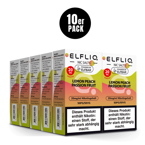 Elfbar Elfliq 10 x 10ml 20mg - Lemon Peach Passion Fruit - 10 Stück