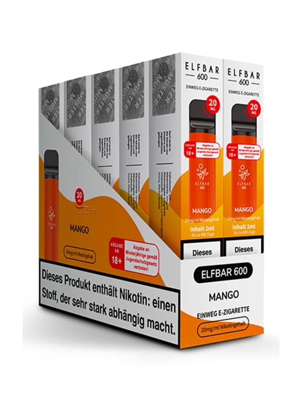 Elfbar - Einweg E-Shisha ca. 600 Züge - Mango - 20 mg/ml 10er Pack