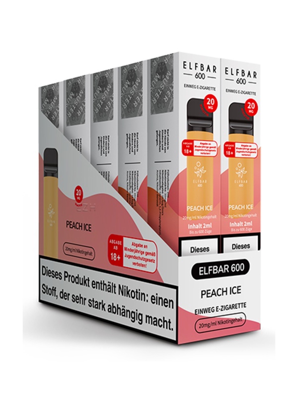 Elfbar - Einweg E-Shisha ca. 600 Züge - Peach Ice - 20 mg/ml 10er Pack