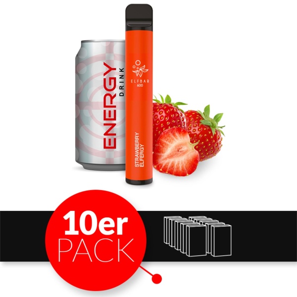 Elfbar - Einweg E-Shisha ca. 600 Züge - Strawberry Elfergy - Nikotinfrei 10er Pack