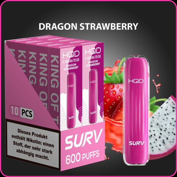 HQD Surv - Einweg E-Shisha ca. 600 Züge - Dragon Strawberry 18mg 10er Pack