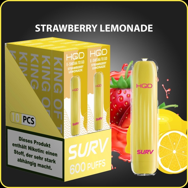 HQD Surv - Einweg E-Shisha ca. 600 Züge - Strawberry Lemonade 18mg 10er Pack