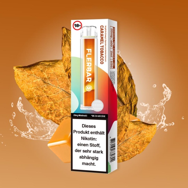 Flerbar M - Einweg E-Shisha ca. 600 Züge - Caramel Tobacco - 20 mg/ml