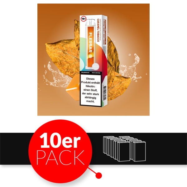 Flerbar M - Einweg E-Shisha ca. 600 Züge - Caramel Tobacco - 20 mg/ml 10er Pack