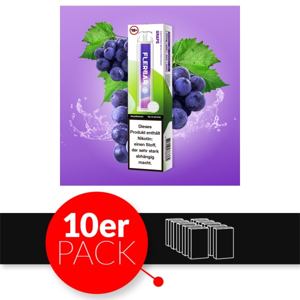 Flerbar M - Einweg E-Shisha ca. 600 Züge - Grape - 20 mg/ml 10er Pack