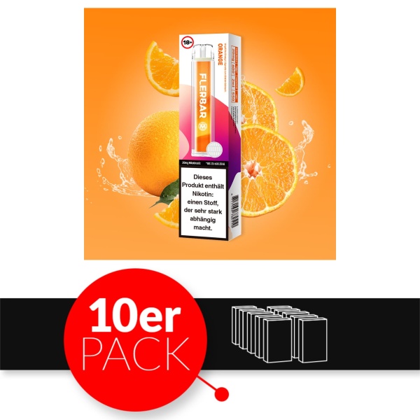 Flerbar M - Einweg E-Shisha ca. 600 Züge - Orange - 20 mg/ml 10er Pack