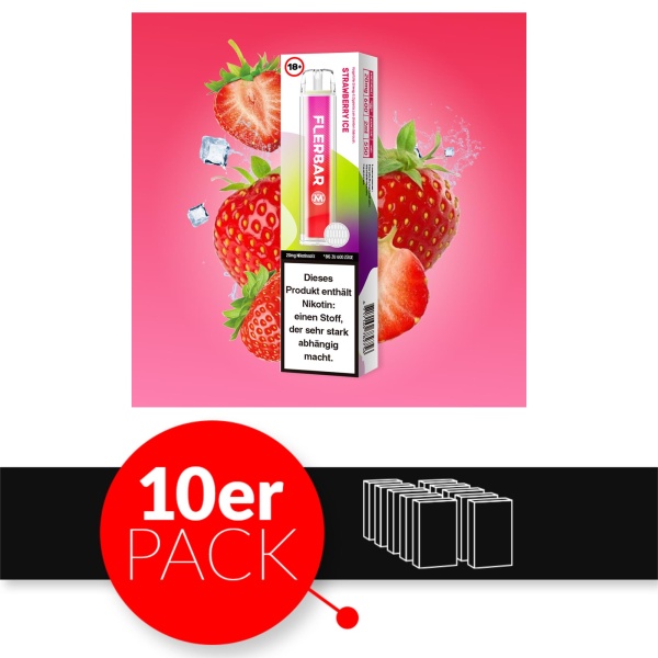 Flerbar M - Einweg E-Shisha ca. 600 Züge - Strawberry Ice - 20 mg/ml 10er Pack