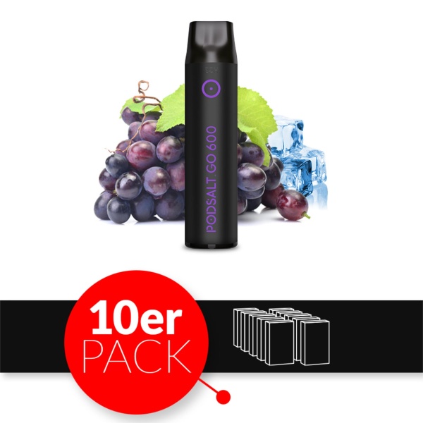 Pod Salt GO - Einweg E-Shisha ca. 600 Züge - Grape Ice - 20 mg/ml 10er Pack