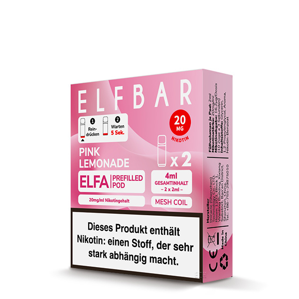 ELFBAR ELFA Liquid Pod 2er Pack (2 x 2ml) 20mg Nikotin - Pink Lemonade
