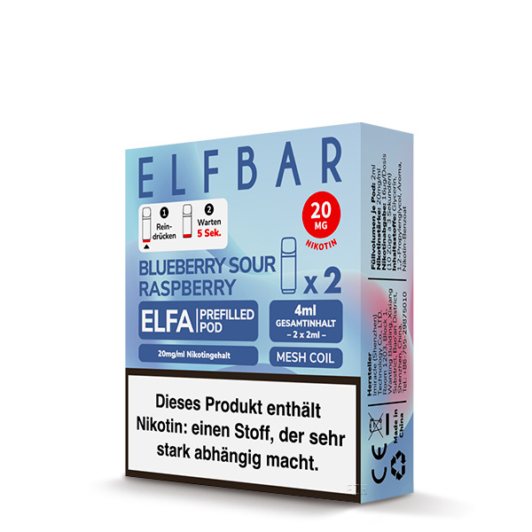ELFBAR ELFA Liquid Pod 2er Pack (2 x 2ml) 20mg Nikotin - Blueberry Sour Raspberry