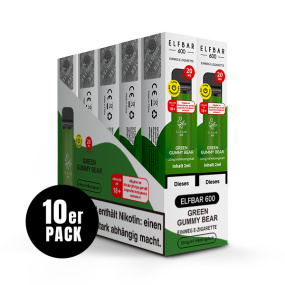 Elfbar - Einweg E-Shisha ca. 600 Züge - Green Gummy Bear - 20 mg/ml 10er Pack