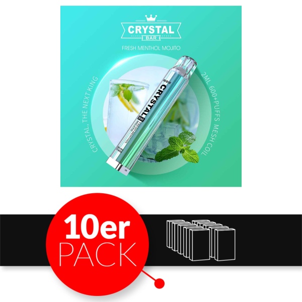 SKE Crystal Bar - Einweg E-Shisha ca. 600 Züge - Fresh Menthol Mojito - 20 mg/ml 10er Pack