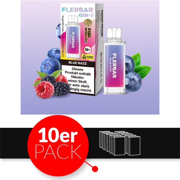 Flerbar Liquid Pod 2er Pack (2 x 2ml) 20mg Nikotin - Blue Razz 10er Pack