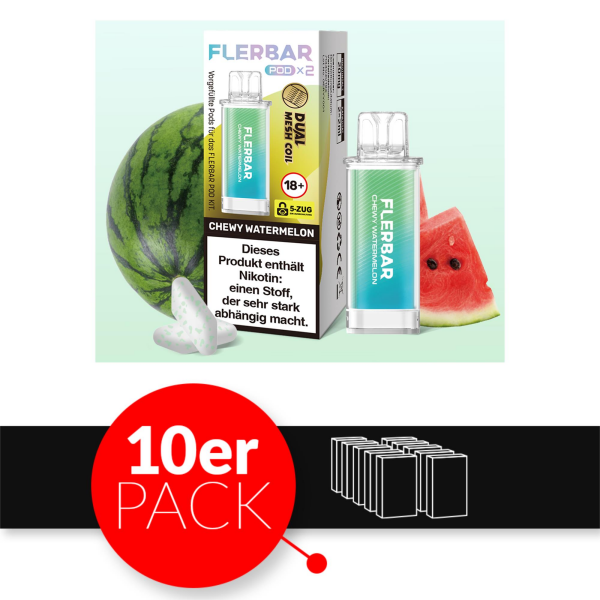 Flerbar Liquid Pod 2er Pack (2 x 2ml) 20mg Nikotin - Chewy Watermelon 10er Pack