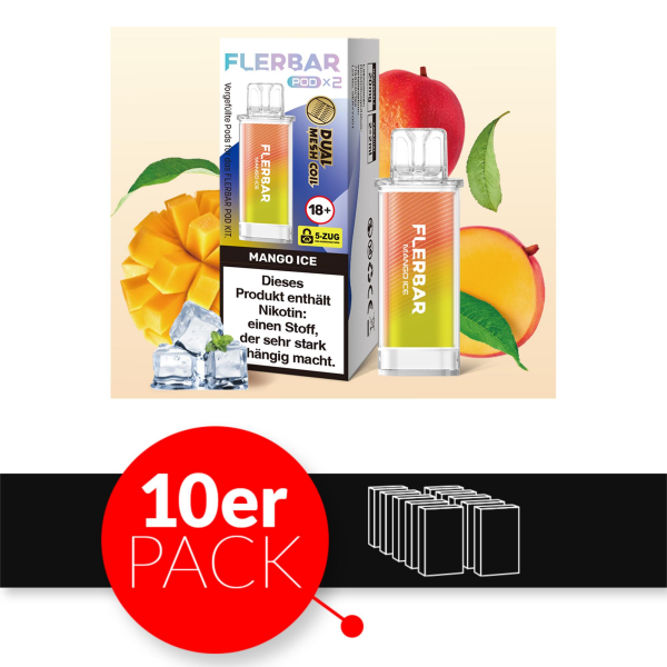 Flerbar Liquid Pod 2er Pack (2 x 2ml) 20mg Nikotin - Mango Ice 10er Pack