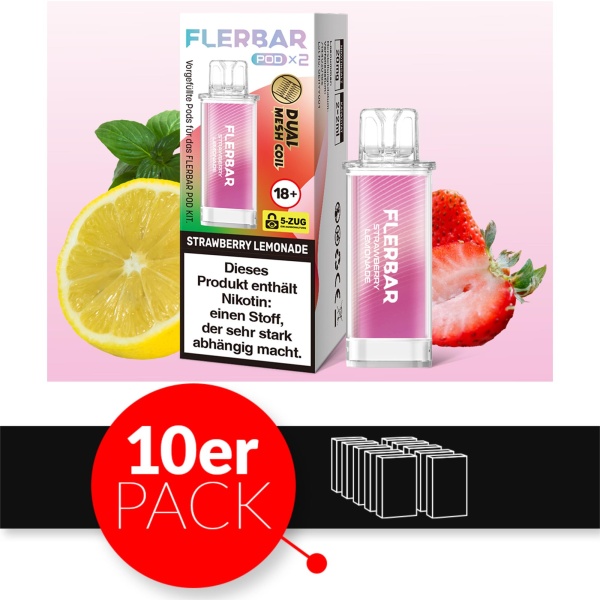 Flerbar Liquid Pod 2er Pack (2 x 2ml) 20mg Nikotin - Strawberry Lemonade 10er Pack